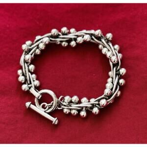 RARE Silpada 925 Sterling Silver Graduated DNA Ball Link Toggle Bracelet 8”